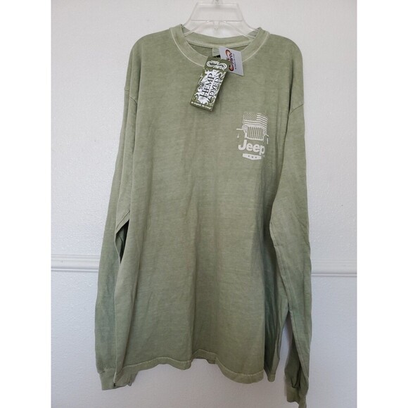 Crazy Shirts Hemp Dyed Jeep Shirt Long Sleeves Mens Sz L Green Front Back Print - Picture 1 of 16